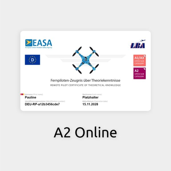 Online training - A2 EU drone driving licence german 1 year